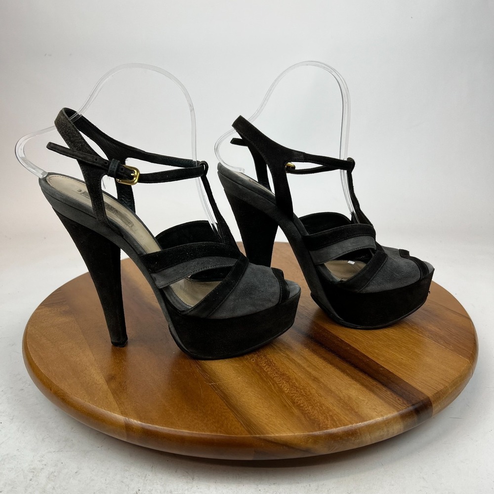 Womens Prada Burgundy Gray Brown Suede Platform Pumps Heels Size EU 38.5 US 8.5
